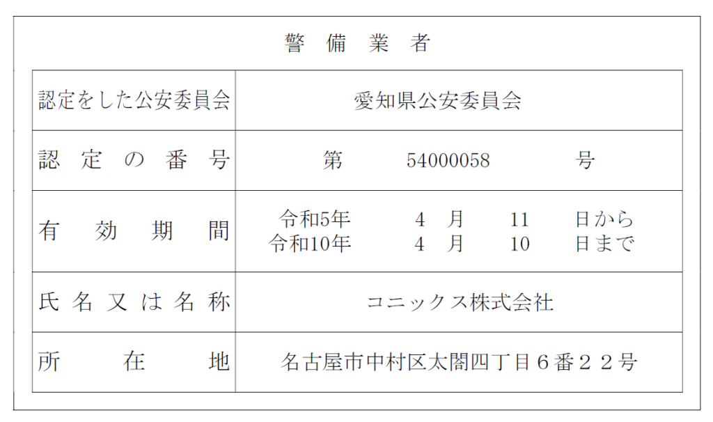 警備業　標識